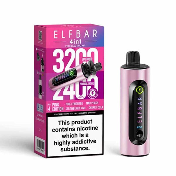 Elf Bar 4 in 1 pink edition on white background